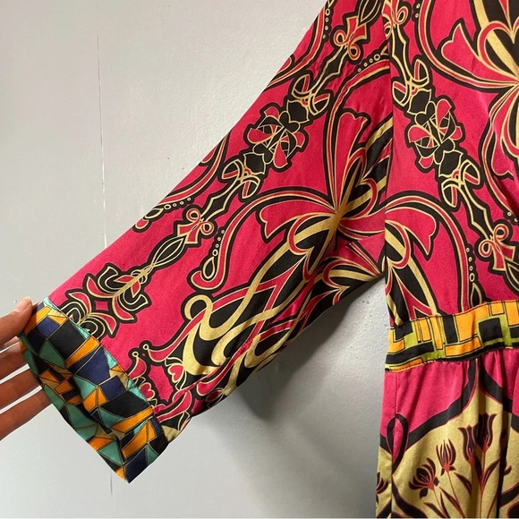 CAbi Silk Tunic Shirt Blouse Tie Waist V-neck 3/4 Sleeve  Womens Small Boho - Picture 6 of 11